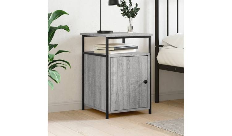 Walplus Engineered Wood Bedside Cabinet - Grey and Oak - 40 x 42 x 60 cm