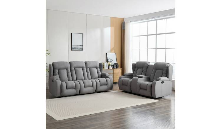 Furniture Online Caesar Manual Recliner Fabric 2+3 Seater Sofa Set - Grey