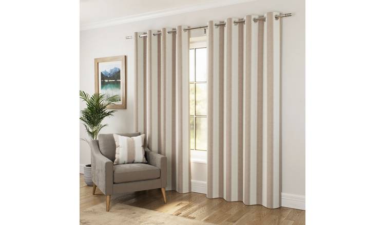 Enhanced Living Marlow Striped Blackout Eyelet Curtains - 117 x 137cm - Natural