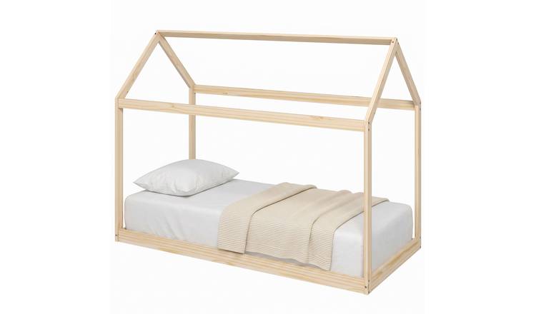 HOMCOM Pine Wood Single Bed Frame - Natural Wood Finish