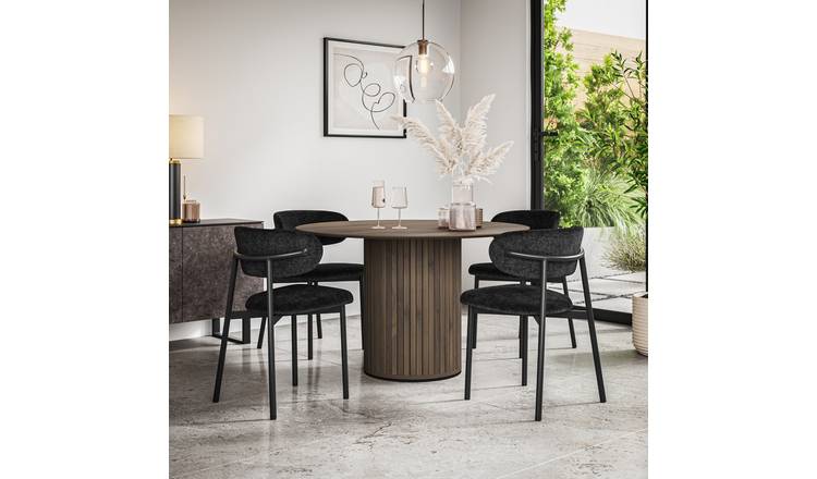 Furniture Online Arlo Myla Walnut Top w Wal Legs Dining Table & 6 Black Chairs