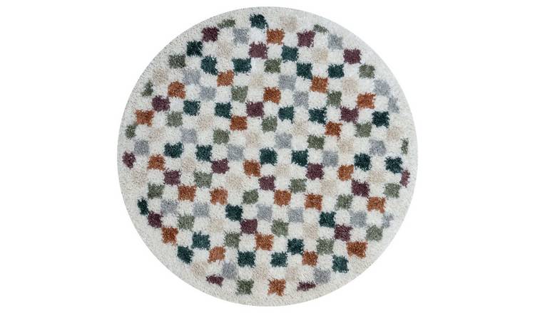 The Rugs Multicoloured Moodi Chequered Round Shaggy Rug - 120cm