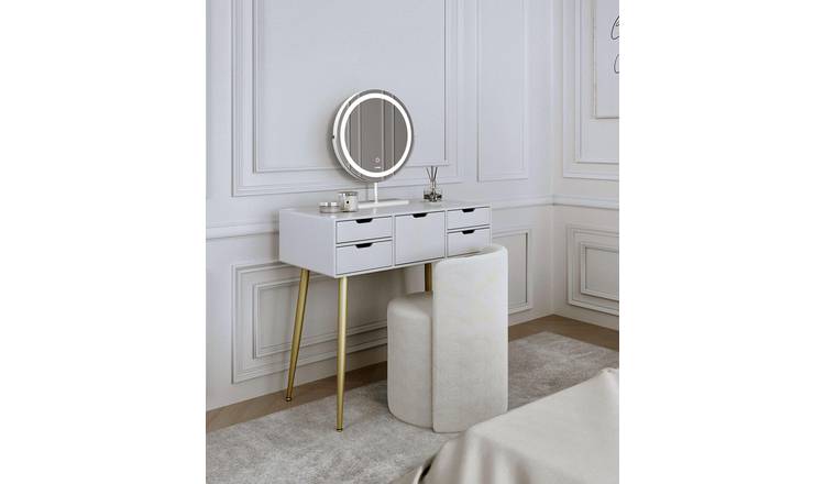 CARME Home Gabriella White Dressing Table with Ava Mirror & Lottie Bouclé Stool