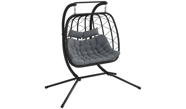 Outsunny PE Rattan Garden Egg Swing Chair with Thick Padded Cushion - Black