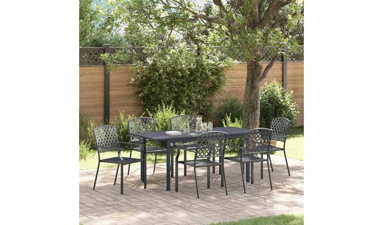 Walplus 7 Piece Metal Garden Dining Set - Anthracite - 180 x 80 x 74 cm