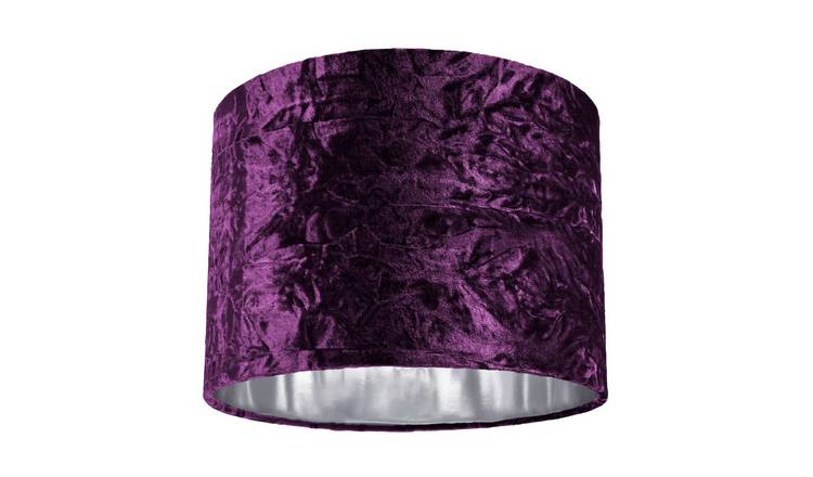 Happy Homewares Purple Crushed Velvet with Shiny Silver Inner Lampshade - 25cm