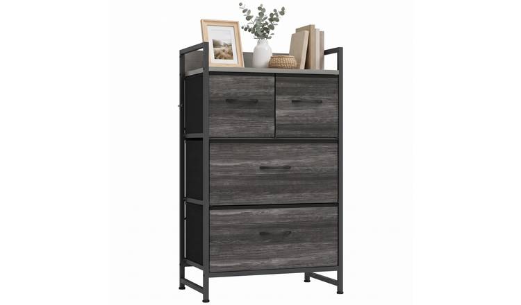HOMCOM 4 Drawer Fabric Open Shelf Chest of Drawers – Grey Wood Effect