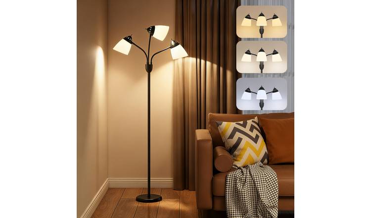 HOMCOM Arc Tree Steel 3 Light Adjustable Floor Lamp - Black