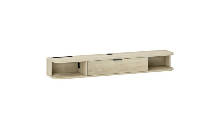 HOMCOM Wall Mounted TV Stand Cabinet with Flip Drawer - Natural