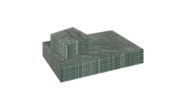 Argon Tableware 12pc Marble Placemats & Square Coasters Set - Green