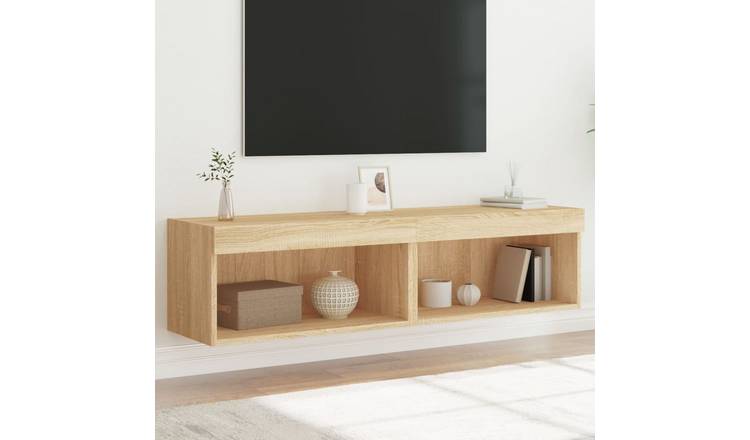 Walplus Pack of 2 LED Engineered Wood TV Cabinet - Light Oak - 60 x 30 x 30 cm