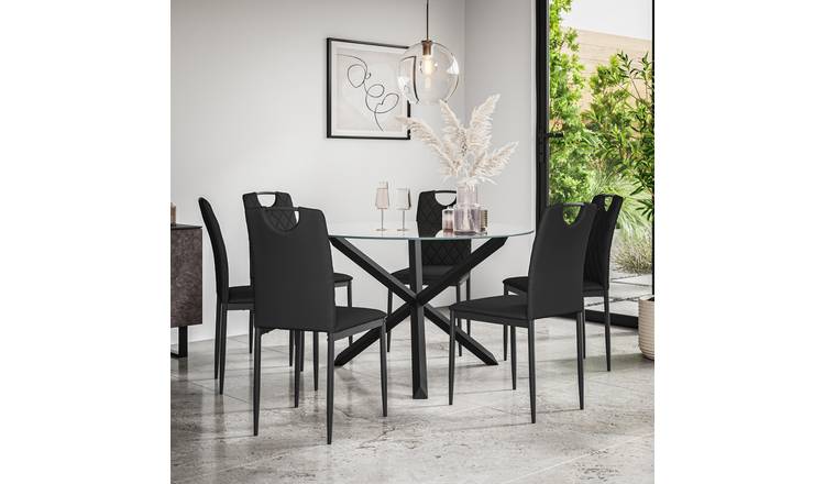 Furniture Online Malvern Monza Glass Top Dining Table & 6 Black Chairs