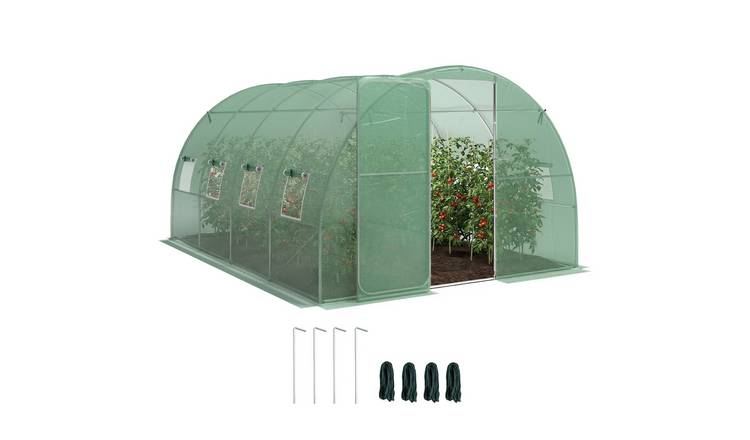 Outsunny Walk in Polytunnel Greenhouse with Hinged Door – Green