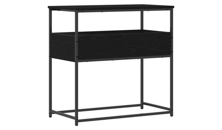 Walplus 2 Drawer Engineered Wood Bedside Cabinet - Black Oak - 75 x 40 x 75 cm