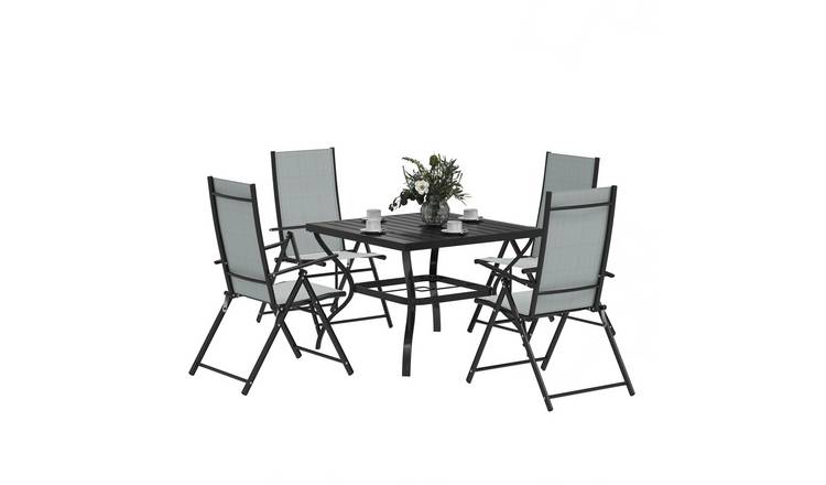 Outsunny 4 Seater Metal Foldable Garden Dining Set - Grey