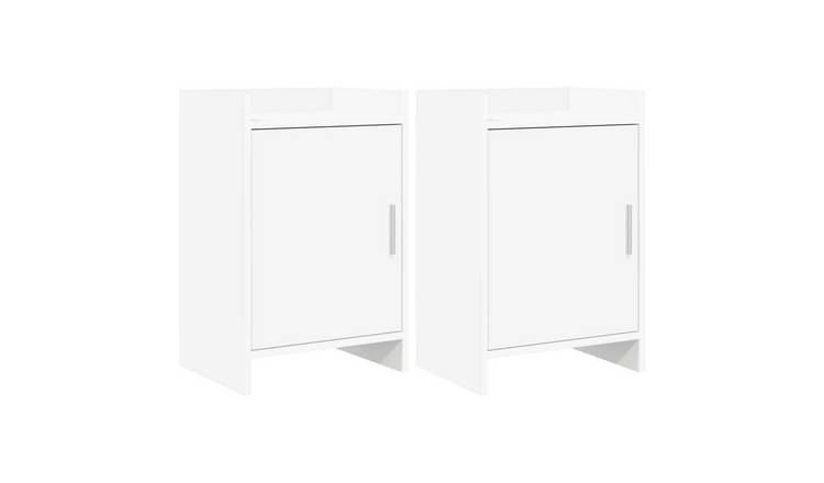 Walplus Pack of 2 Engineered Wood Bedside Cabinet - White - 40 x 30 x 60 cm