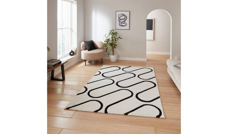Mega Flooring White Modern Geometric Rug - 80 x 150cm