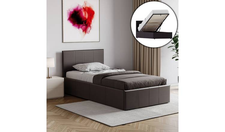 Vida Designs Lisbon Single Ottoman Faux Leather Bed With Foam Mattress - Brown