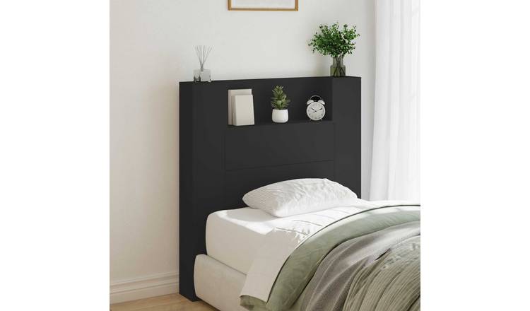Walplus Engineered Wood LED Storage Headboard - Black - 100 x 16.5 x 103.5 cm