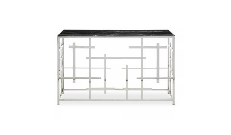Orsina Aprilia Marble Top Console Table – Black and Silver