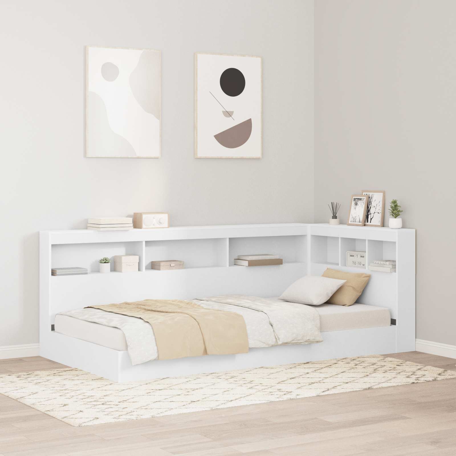 Walplus Engineered Wood Storage Headboard - White - 217.5 x 117.5 x 76.5 cm - Image 1