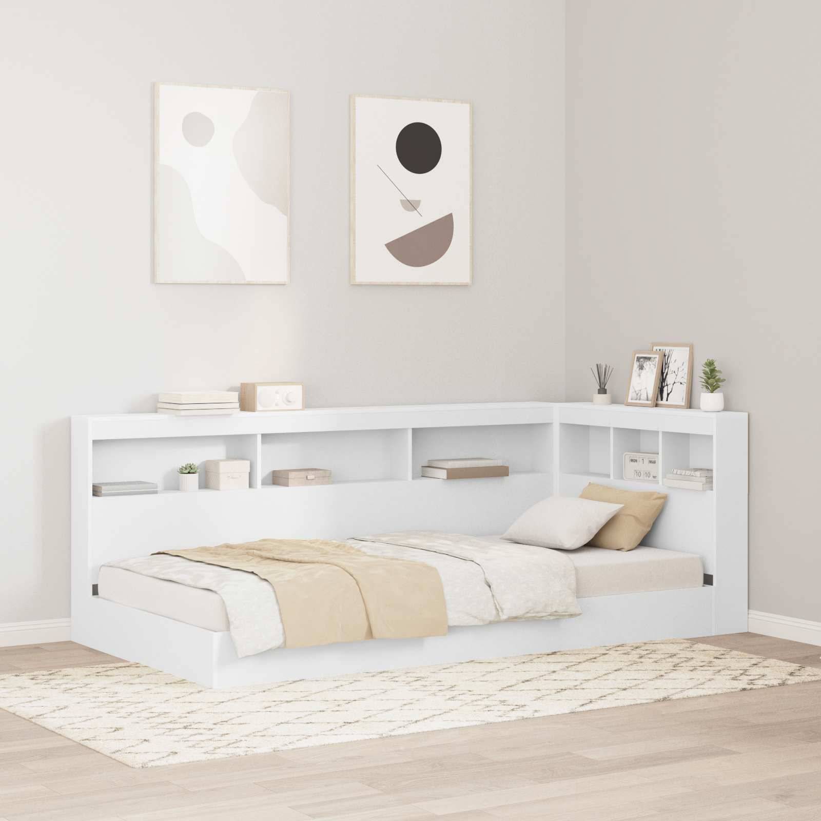Walplus Engineered Wood Storage Headboard - White - 217.5 x 117.5 x 76.5 cm - Image 1