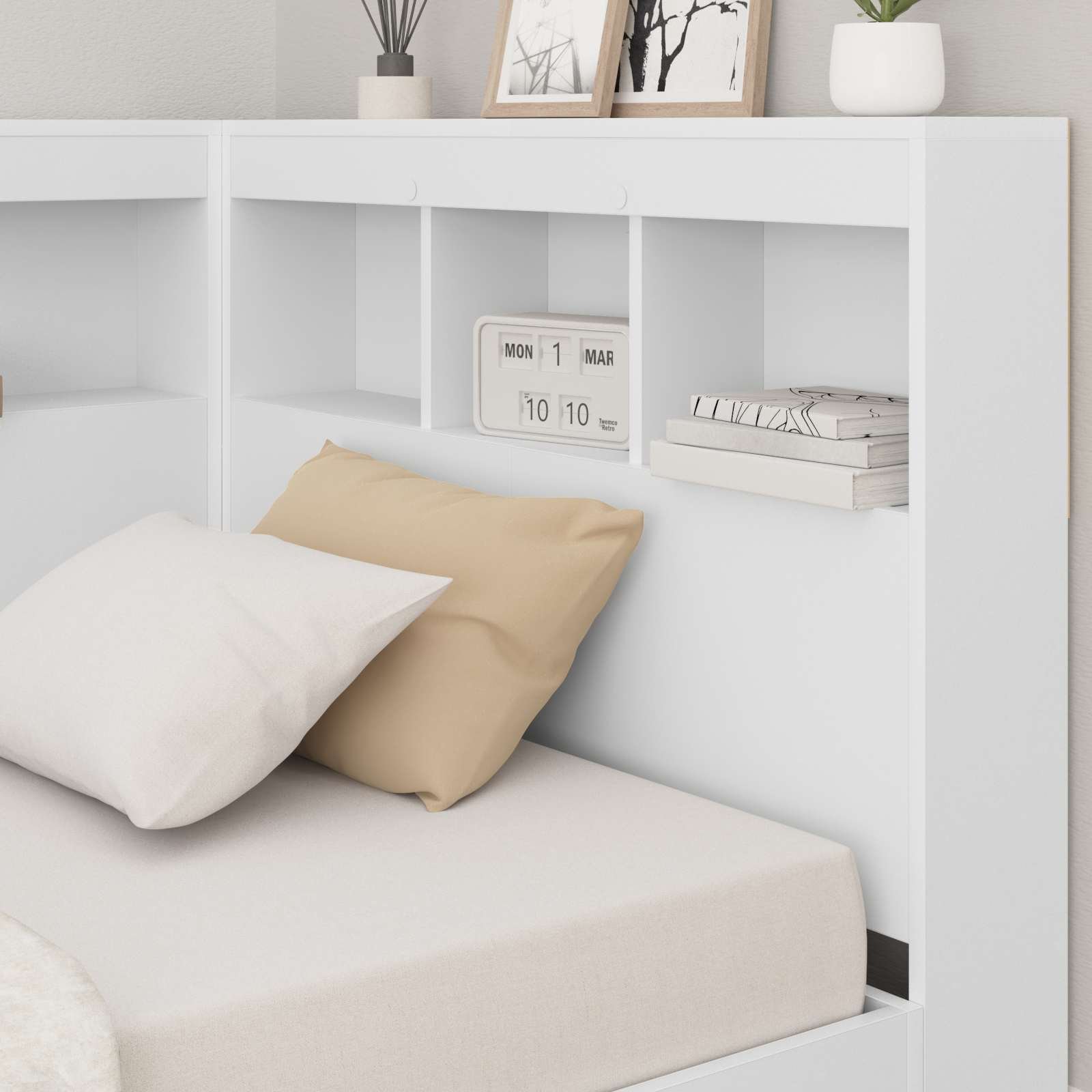 Walplus Engineered Wood Storage Headboard - White - 217.5 x 117.5 x 76.5 cm - Image 4