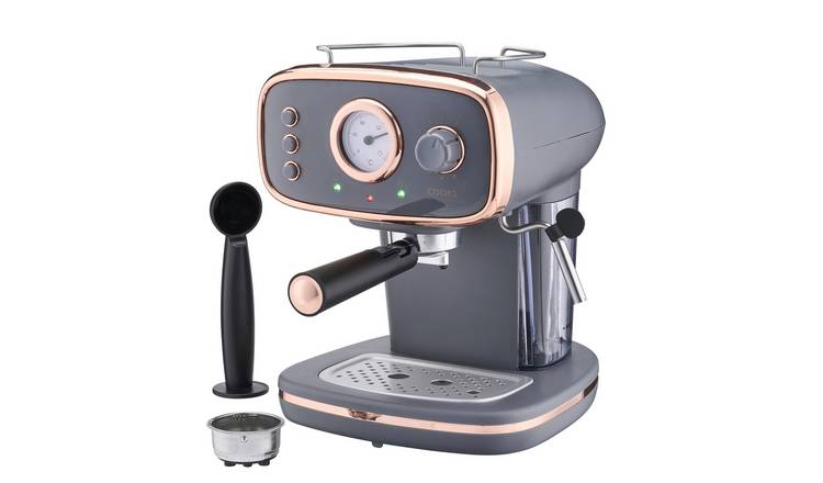 Cooks Professional Retro Espresso Machine 1.2L with Steam Wand - Grey/Copper