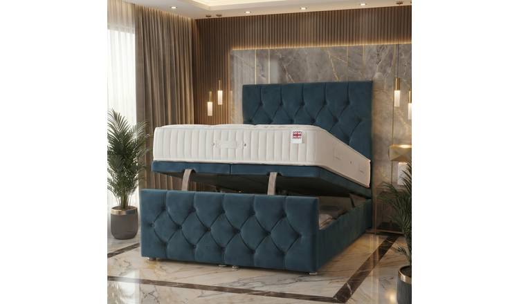 Somnior Chester Velvet Small Double Ottoman Bed with Ortho Mattress - Navy