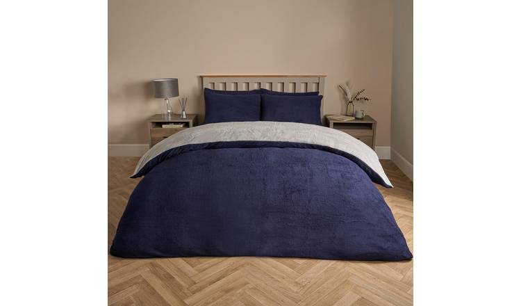OHS Reversible Teddy Duvet Cover Set Dark Navy - Super King