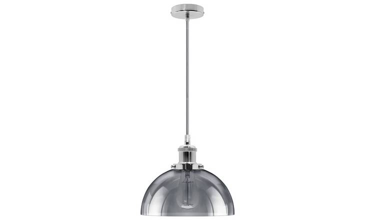 Energy Light Bulbs Dome Glass Chrome Fitting Ceiling Pendant Light - Grey
