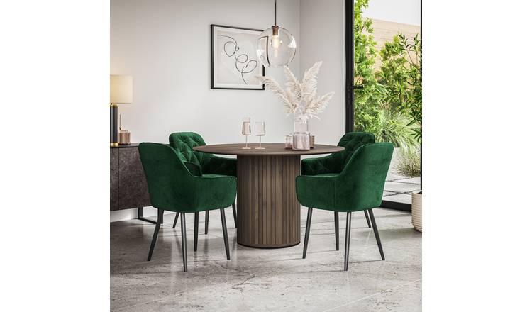 Furniture Online Arlo Anika Walnut Top w Wal Legs Dining Table & 4 Green Chairs