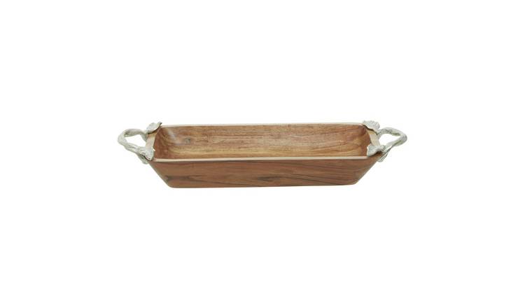 Orsina Vine Acacia Wood Rectangular Bowl - Silver