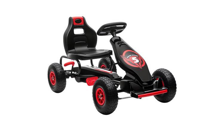 HOMCOM Adjustable Seat Inflatable Tyres Handbrake Kids Pedal Go Kart - Red