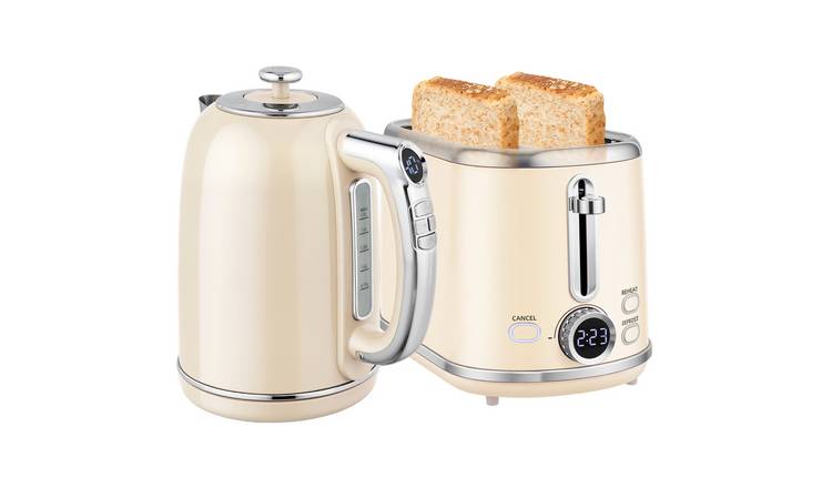 HOMCOM Digital Kettle and 2 Slice Toaster Set with LED Screen - Cream