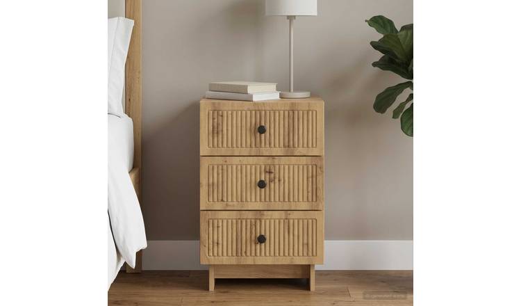 Walplus 3 Drawer Bedside Cabinet - Oak - 43 x 41 x 66.5 cm