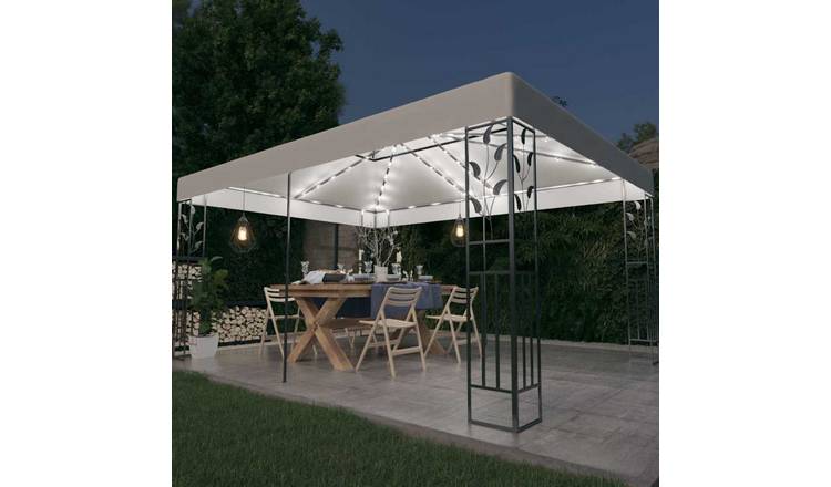 Walplus 3 x 4 m Gazebo with Double Roof and LED Lights - White