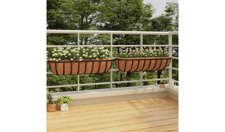 Walplus Pack of 2 Steel Wall Troughs with Coco Liners - Black - 91 x 20 x 23 cm