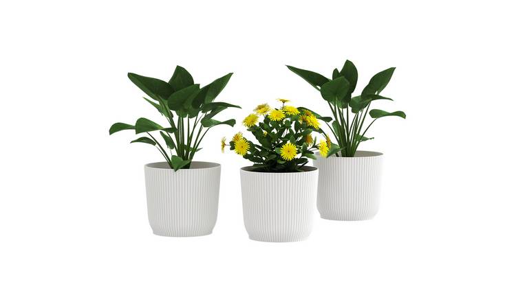 Outsunny Set of 3 22cm Round Plastic Plant Pots – White