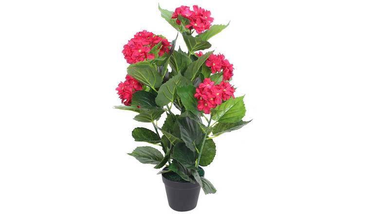 Walplus Artificial Hydrangea Plant with Pot - Red - 60 cm