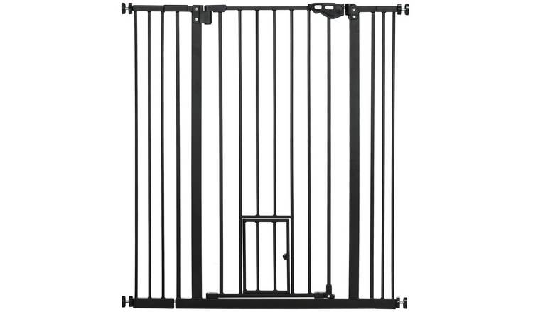 PawHut Auto Close Cat Flap Dog Gate - 74-101cm x 104cm - Black