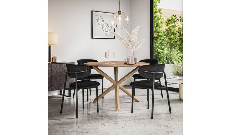 Furniture Online Malvern Round Oak Effect Dining Table & 4 Myla Black Chairs