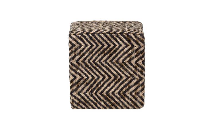 Homescapes Herringbone Jute Cube Pouffe – 36 x 36 x 38 cm – Black and Off-White