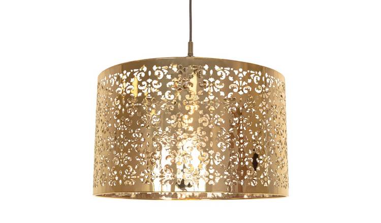 Happy Homewares Moroccan Large Gold Metal with Floral Decor Pendant Shade - 40cm