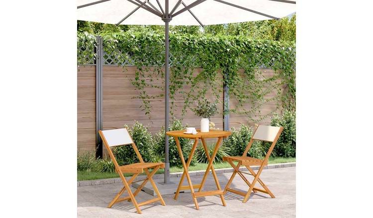Walplus 3 Piece Solid Acacia Wood Folding Bistro Set - Cream White - 70 x 75 cm