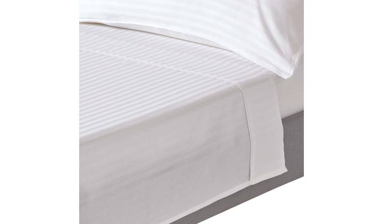 Homesapes Egyptian Cotton White Satin Stripe Flat Sheet - King Size