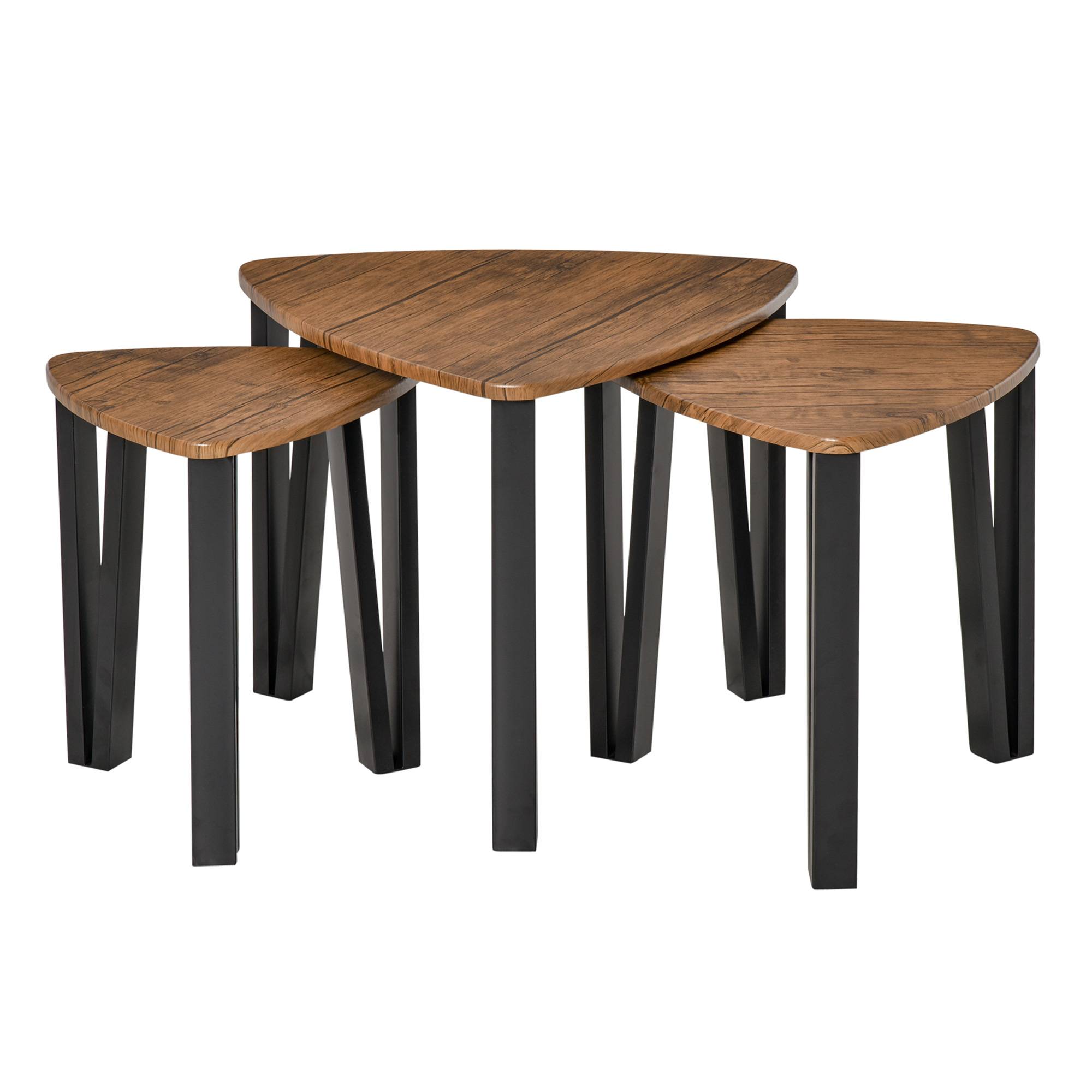 HOMCOM Nest of 3 Coffee Tables - Wood Grain - Image 1
