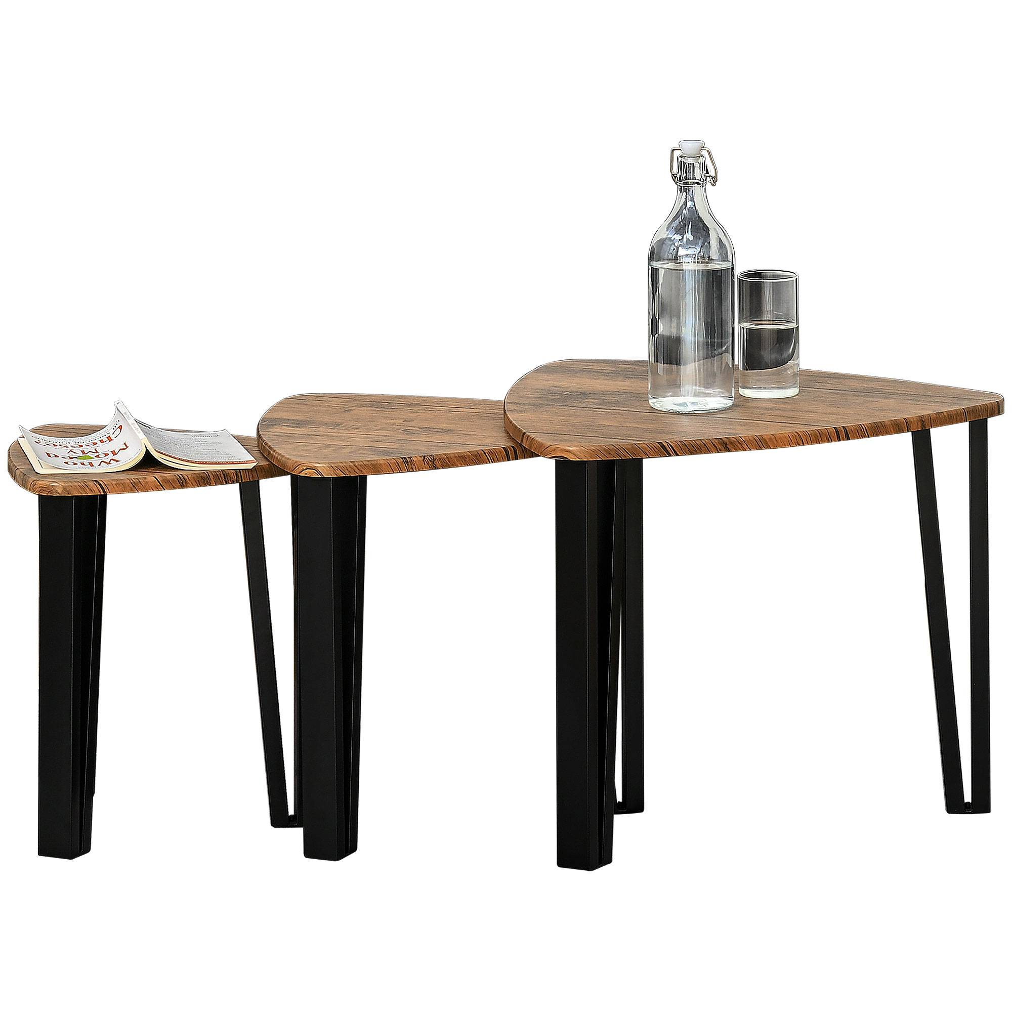 HOMCOM Nest of 3 Coffee Tables - Wood Grain - Image 2