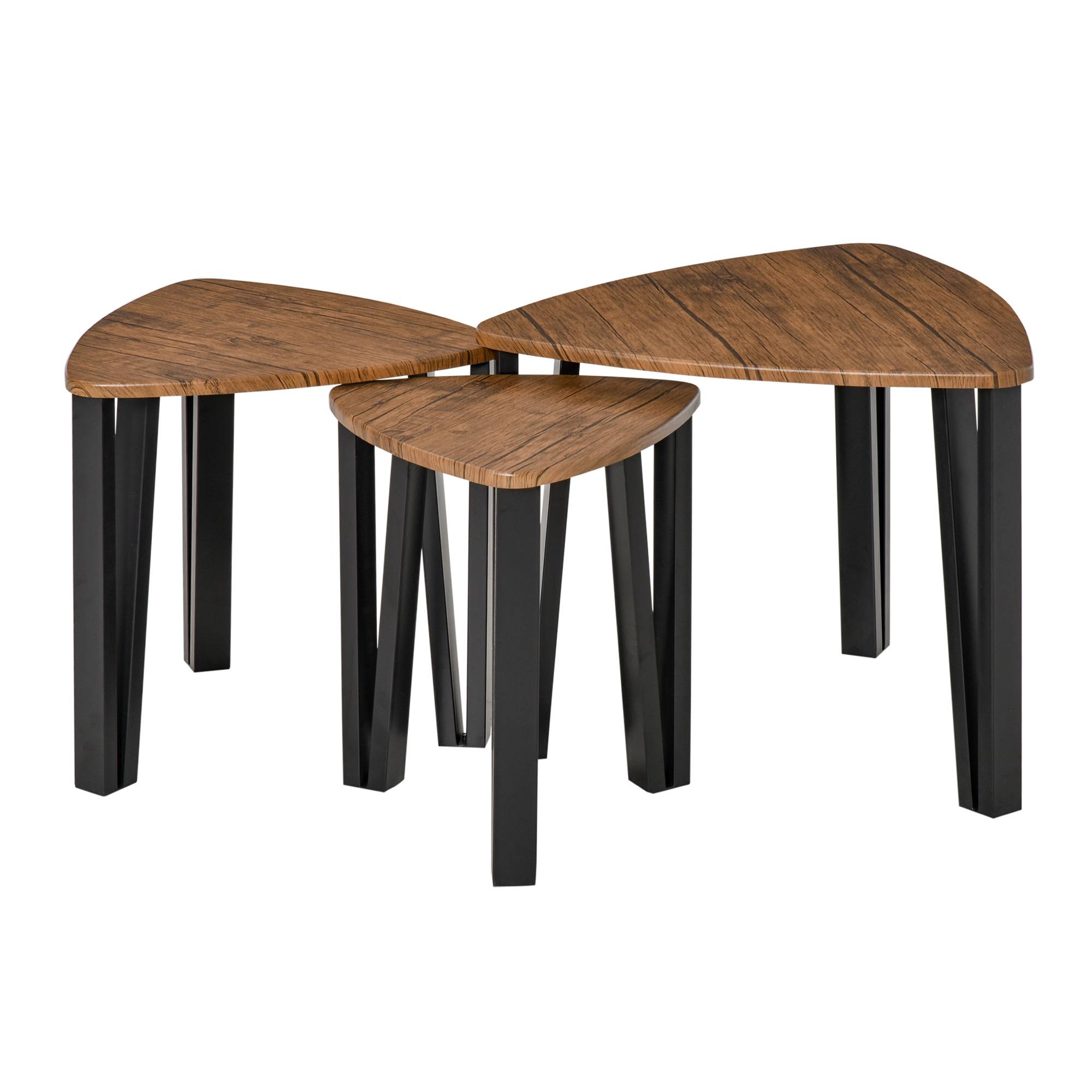 HOMCOM Nest of 3 Coffee Tables - Wood Grain - Image 3