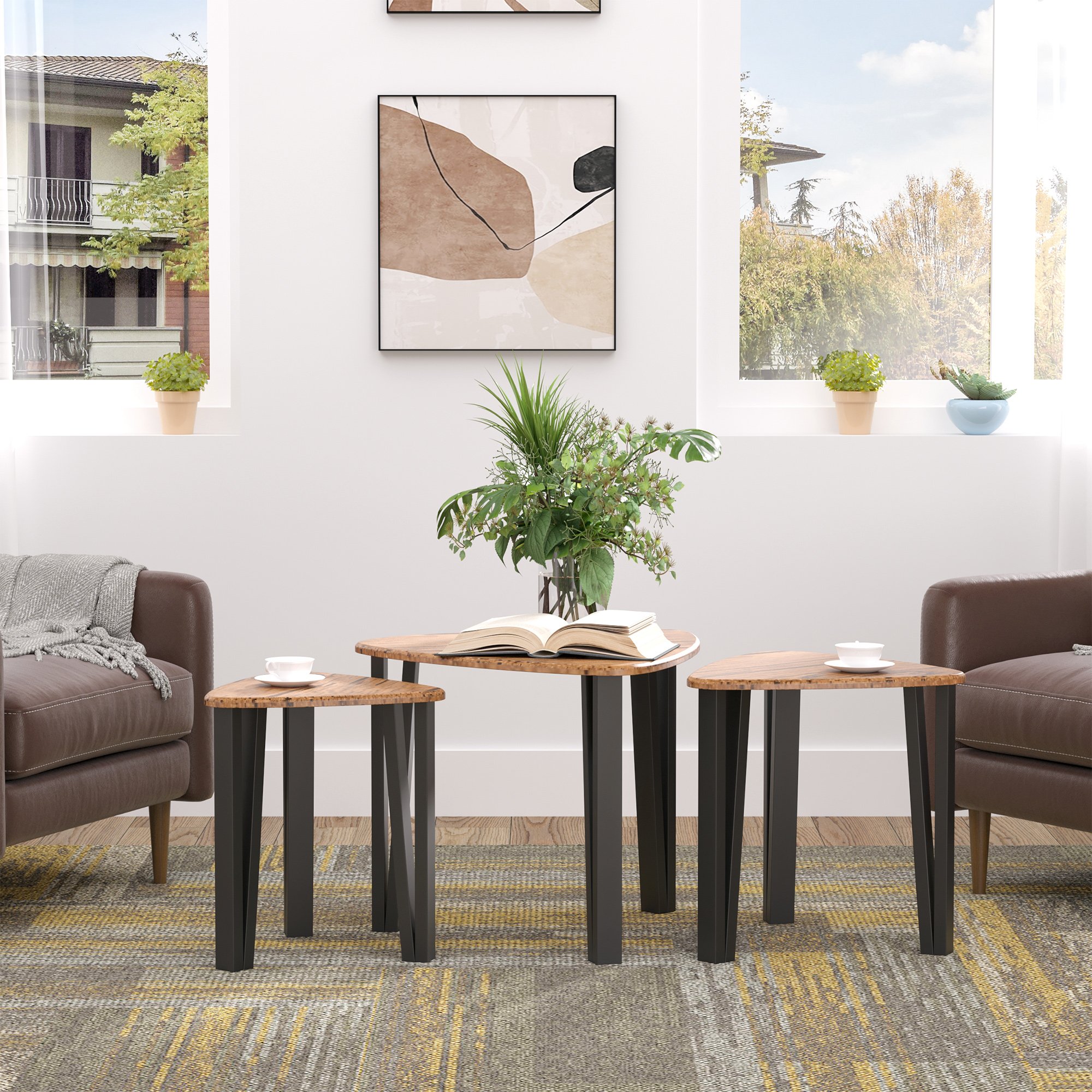HOMCOM Nest of 3 Coffee Tables - Wood Grain - Image 4